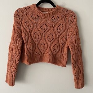 Zara Girls Crochet Chunky Knit Crewneck Sweater Orange Size 9 Cozy Slouchy Boho